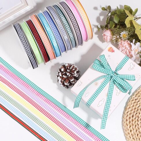 3/8 inch Plaid Ribbon Sage Green and White Gingham Ribbon for Gift Wrapping Thin Classic Checkered Buffalo Ribbons for Flower Bouquet Crafts Wedding Christmas Decoration 50 Yards in Saudi Arabia