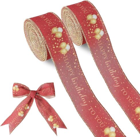 Pink and White Happy Birthday Ribbon 1.5 Inch Pink and White Wired Ribbon 2 Rolls Birthday Craft Ribbons for Gift Wrapping Home Decor Wreath Flower Bouquet Bow Making Party Supply Cake Box in Saudi Arabia