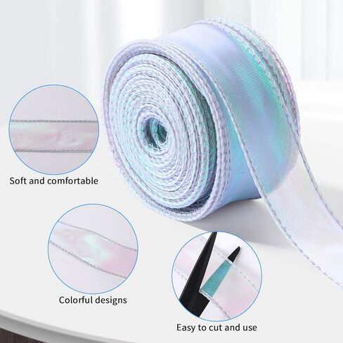 Iridescent Ribbons, 1.7" W x 40 Yards Sheer Shiny Chiffon Ribbon for Bridal Bouquets Party Decoration Gift Wrapping Bow Making in Kuwait