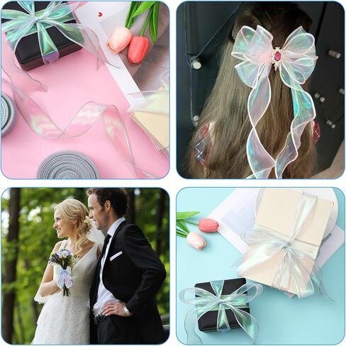 Iridescent Ribbons, 1.7" W x 40 Yards Sheer Shiny Chiffon Ribbon for Bridal Bouquets Party Decoration Gift Wrapping Bow Making in Kuwait