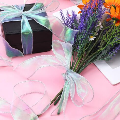 Iridescent Ribbons, 1.7" W x 40 Yards Sheer Shiny Chiffon Ribbon for Bridal Bouquets Party Decoration Gift Wrapping Bow Making in Kuwait