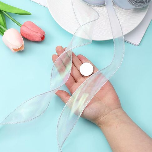 Iridescent Ribbons, 1.7" W x 40 Yards Sheer Shiny Chiffon Ribbon for Bridal Bouquets Party Decoration Gift Wrapping Bow Making in Kuwait