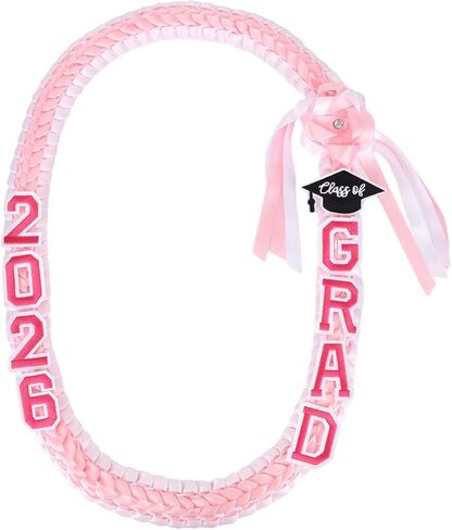 Mikovivi Class of 2026 Graduation Leis, 47.24in Pink Money Ribbon Lei for Kindergarten High School College Grad Double-Braided Ribbon Necklace for Boys Girls Teens 2026 Graduation Accessories in Kuwait