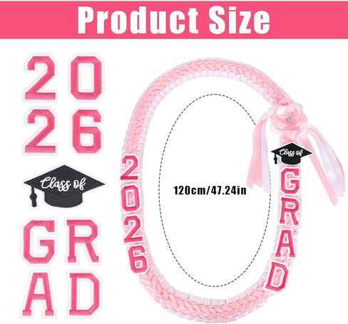 Mikovivi Class of 2026 Graduation Leis, 47.24in Pink Money Ribbon Lei for Kindergarten High School College Grad Double-Braided Ribbon Necklace for Boys Girls Teens 2026 Graduation Accessories in Kuwait