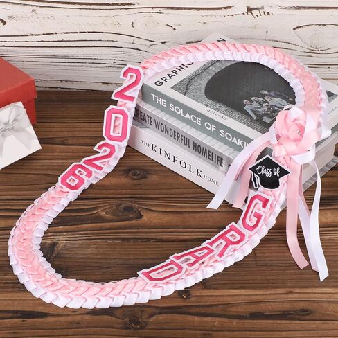 Mikovivi Class of 2026 Graduation Leis, 47.24in Pink Money Ribbon Lei for Kindergarten High School College Grad Double-Braided Ribbon Necklace for Boys Girls Teens 2026 Graduation Accessories in Kuwait
