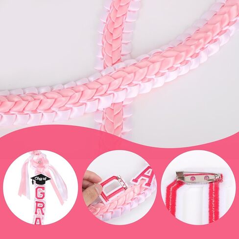 Mikovivi Class of 2026 Graduation Leis, 47.24in Pink Money Ribbon Lei for Kindergarten High School College Grad Double-Braided Ribbon Necklace for Boys Girls Teens 2026 Graduation Accessories in Kuwait