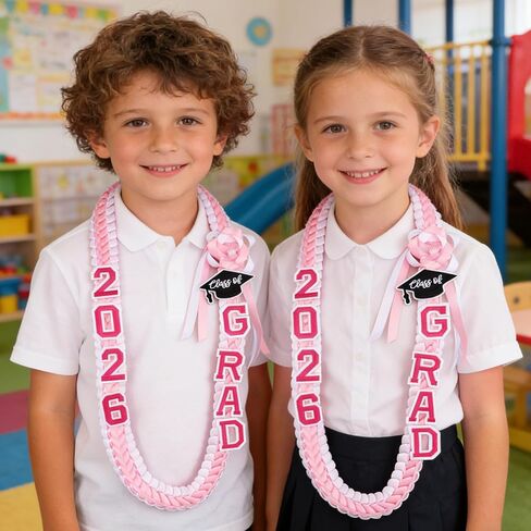 Mikovivi Class of 2026 Graduation Leis, 47.24in Pink Money Ribbon Lei for Kindergarten High School College Grad Double-Braided Ribbon Necklace for Boys Girls Teens 2026 Graduation Accessories in Kuwait