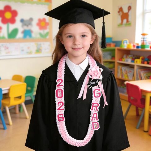 Mikovivi Class of 2026 Graduation Leis, 47.24in Pink Money Ribbon Lei for Kindergarten High School College Grad Double-Braided Ribbon Necklace for Boys Girls Teens 2026 Graduation Accessories in Kuwait