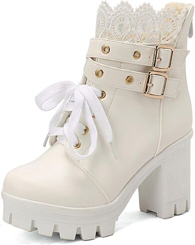 MEOTINA Goth Platform Boots Chunky High Heels Ankle Boots Lace Buckle Gothic Cosplay Booties Zipper Punk Shoes in Saudi Arabia