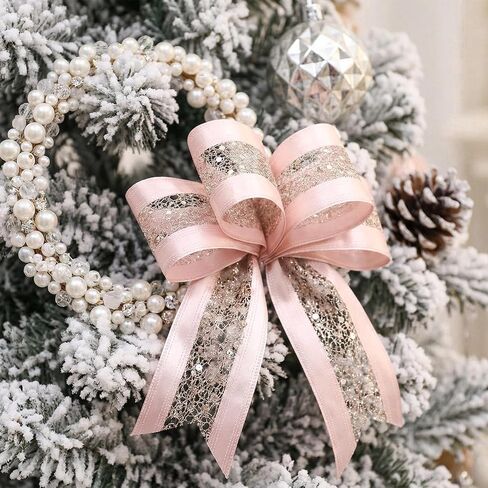 Pink Wired Ribbon with Glitter Mesh, 2.5" x 10 Yards Glitter Satin Stripe Ribbon for Gift Wrapping Bows Making Valentine Christmas Tree Decorations Home Decor Wedding Wreaths Garland Holiday in Kuwait