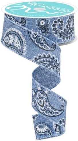 Denim Blue Bandana Wired Edge Ribbon | 10 Yards | 1.5 inch Paisley Western Bandana Ribbon in Kuwait