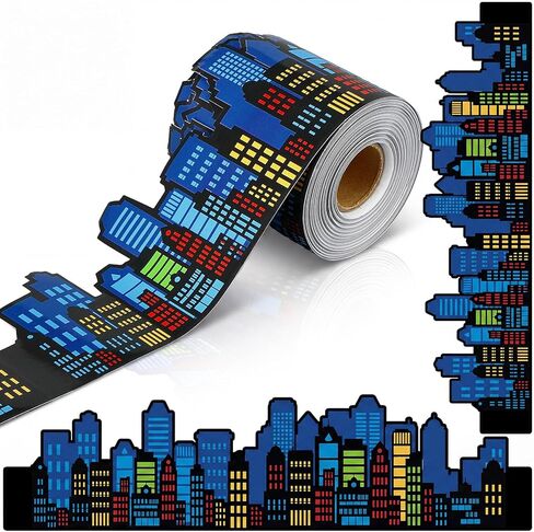 ReliThick 65ft Colorful Hero Themed Bulletin Board Borders Straight Rolled Border Trim Decorate Cityscape Bulletin Boards for Walls Desks Windows Doors Lockers Classrooms Homeschool Offices in Kuwait