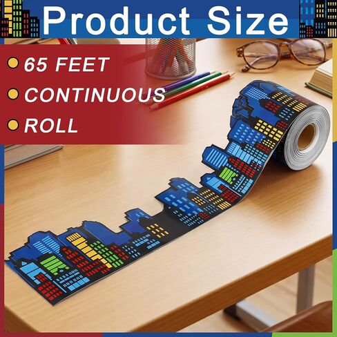 ReliThick 65ft Colorful Hero Themed Bulletin Board Borders Straight Rolled Border Trim Decorate Cityscape Bulletin Boards for Walls Desks Windows Doors Lockers Classrooms Homeschool Offices in Kuwait