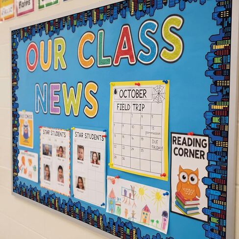 ReliThick 65ft Colorful Hero Themed Bulletin Board Borders Straight Rolled Border Trim Decorate Cityscape Bulletin Boards for Walls Desks Windows Doors Lockers Classrooms Homeschool Offices in Kuwait