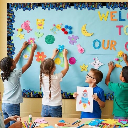 ReliThick 65ft Colorful Hero Themed Bulletin Board Borders Straight Rolled Border Trim Decorate Cityscape Bulletin Boards for Walls Desks Windows Doors Lockers Classrooms Homeschool Offices in Kuwait