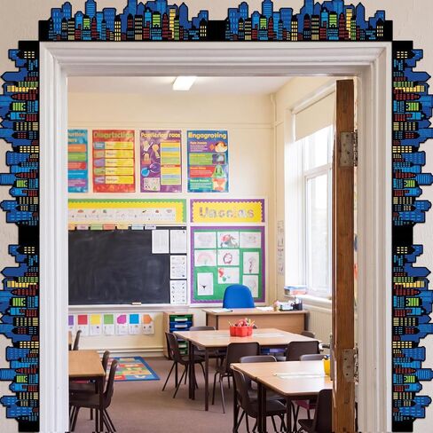 ReliThick 65ft Colorful Hero Themed Bulletin Board Borders Straight Rolled Border Trim Decorate Cityscape Bulletin Boards for Walls Desks Windows Doors Lockers Classrooms Homeschool Offices in Kuwait