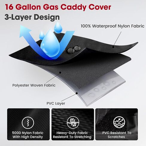 Gas Caddy Cover for 16 Gallon Fuel Caddy, 500D Nylon & PVC Composite, Windproof with Security Buckles, Anti-UV Waterproof, 16.5x9.84x30.7Inches(Cover Only) in Saudi Arabia