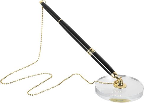Crystal Base Desk Fixed Signature Pen, Black Gold Smooth Writing Desktop Counter Pen for Office Reception and Executive Use in Kuwait
