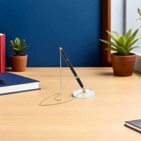 Crystal Base Desk Fixed Signature Pen, Black Gold Smooth Writing Desktop Counter Pen for Office Reception and Executive Use in Kuwait
