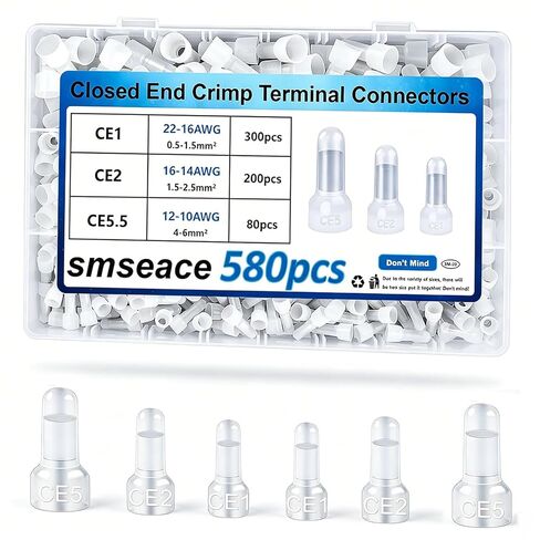 smseace 580pcs 3-Values Closed End Crimp Terminal 22-16/16-14/12-10AWG Wire End Caps Closed End Wire Connectors in Saudi Arabia