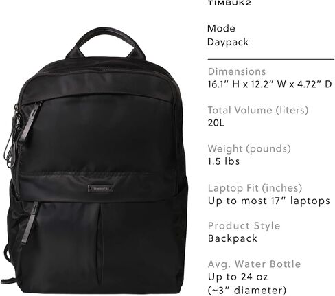Timbuk2 Mode Laptop Backpack, Travel Carry On Personal Item Bag for Women & Men, 17" Laptop Sleeve, Work & Commuter Pack with Trolley Sleeve, 20L Black in Kuwait
