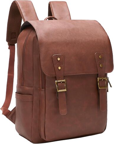 Leather Backpack for Men Women, 15.6in Laptop Backpack Waterproof Vintage Backpack for Commute Work Travel College Bookbag, Dark Brown in Saudi Arabia