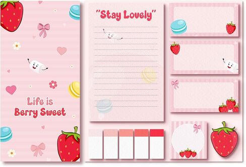 KatchOn, Life is Berry Sweet Sticky Notes Set - 550 Sheets | Strawberry Pattern Self-Stick Notes Pads, Cute Sticky Notes | Writing Memo Pads | Back to School Supplies | Sticky Notebooks for School in Saudi Arabia