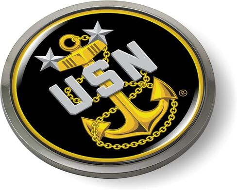 BestLicensePlateFrames - Master Chief Petty الضابط، USN Fouled Anchor Collectible 3D Domed CAR Emblem Badge ملصق كروم معدني - منتج رسمي مرخص من البحرية الأمريكية in Kuwait