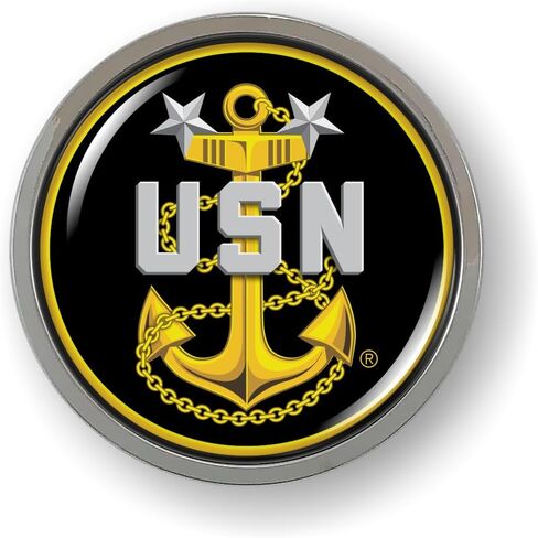 BestLicensePlateFrames - Master Chief Petty الضابط، USN Fouled Anchor Collectible 3D Domed CAR Emblem Badge ملصق كروم معدني - منتج رسمي مرخص من البحرية الأمريكية in Kuwait