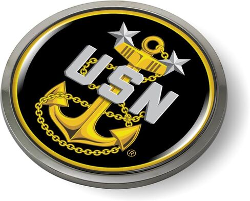 BestLicensePlateFrames - Master Chief Petty الضابط، USN Fouled Anchor Collectible 3D Domed CAR Emblem Badge ملصق كروم معدني - منتج رسمي مرخص من البحرية الأمريكية in Kuwait