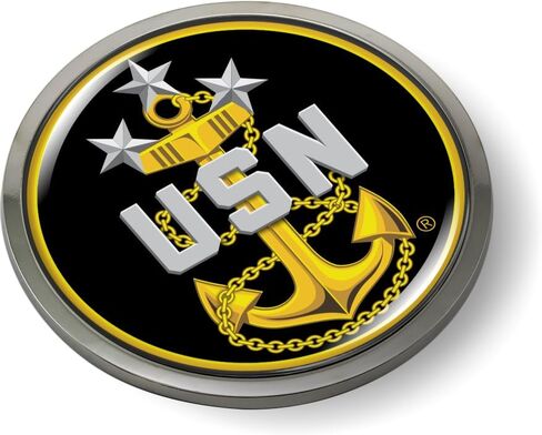 BestLicensePlateFrames - Master Chief Petty الضابط، USN Fouled Anchor Collectible 3D Domed CAR Emblem Badge ملصق كروم معدني - منتج رسمي مرخص من البحرية الأمريكية in Kuwait