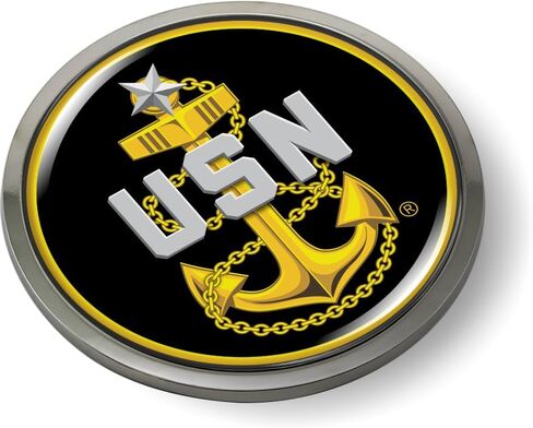 BestLicensePlateFrames - Master Chief Petty الضابط، USN Fouled Anchor Collectible 3D Domed CAR Emblem Badge ملصق كروم معدني - منتج رسمي مرخص من البحرية الأمريكية in Kuwait