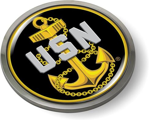 BestLicensePlateFrames - Master Chief Petty الضابط، USN Fouled Anchor Collectible 3D Domed CAR Emblem Badge ملصق كروم معدني - منتج رسمي مرخص من البحرية الأمريكية in Kuwait