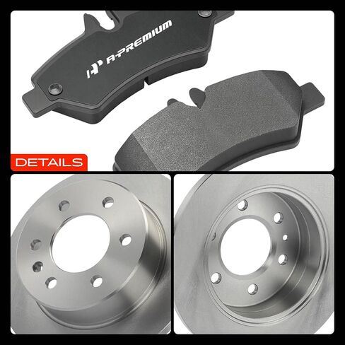 A-Premium 6-PC 11.73 inch (298mm) Rear Solid Disc Brake Rotors + Ceramic Pads Kit Compatible with Select Mercedes-Benz, Dodge and Freightliner Models - Sprinter 2500, Sprinter 3500 in Kuwait