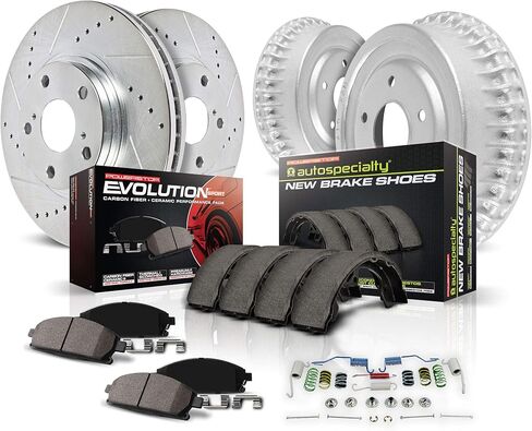 Power Stop K15503DK Front and Rear Z23 Carbon-Fiber Ceramic Brake Pads and Drilled Slotted Rotors Brake Kit with Brake Shoes and Drums For Nissan Kicks, Nissan Versa [Model Specific] in Kuwait