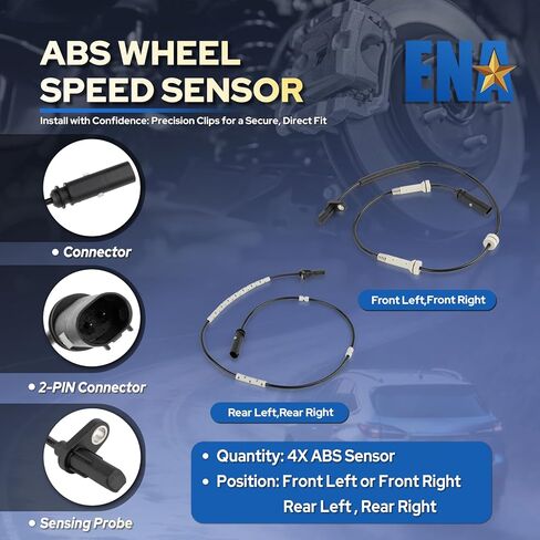 ENA Front & Rear ABS Wheel Speed Sensor Left & Right Compatible with BMW 320i xDrive 328d xDrive 328i GT xDrive 330i GT xDrive 335i GT xDrive 2013 2014 2015 Replacement for ALS3509 ALS3507 Pack of 4 in Kuwait