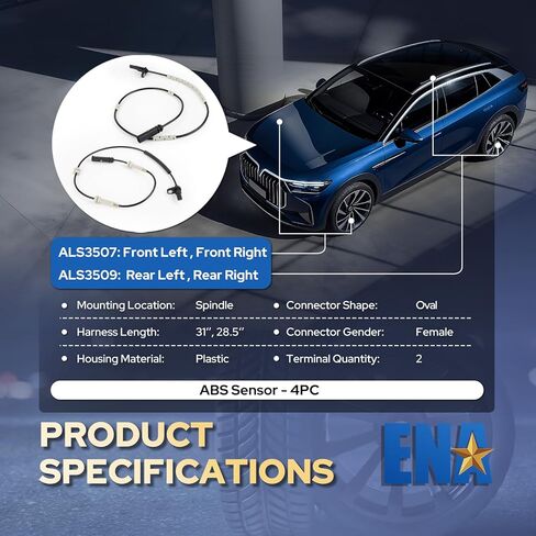 ENA Front & Rear ABS Wheel Speed Sensor Left & Right Compatible with BMW 320i xDrive 328d xDrive 328i GT xDrive 330i GT xDrive 335i GT xDrive 2013 2014 2015 Replacement for ALS3509 ALS3507 Pack of 4 in Kuwait