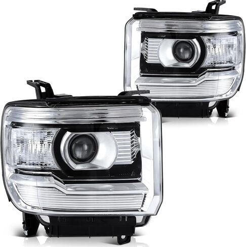 Headlight Fit 2014-2015 for Sierra 1500, 2015-2019 for Sierra 2500 HD, 2015-2019 for Sierra 3500 HD Chrome Housing Clear Reflector Pair Headlight Assembly 23130715 in Kuwait