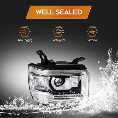 Headlight Fit 2014-2015 for Sierra 1500, 2015-2019 for Sierra 2500 HD, 2015-2019 for Sierra 3500 HD Chrome Housing Clear Reflector Pair Headlight Assembly 23130715 in Kuwait