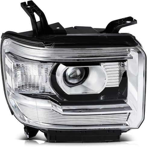 Headlight Fit 2014-2015 for Sierra 1500, 2015-2019 for Sierra 2500 HD, 2015-2019 for Sierra 3500 HD Chrome Housing Clear Reflector Pair Headlight Assembly 23130715 in Kuwait