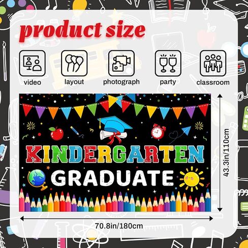 Kindergarten Graduation Banner and Backdrop 2026 - Large Preschool Graduation Decorations for Party, Last Day of School, Class of 2026 in Saudi Arabia