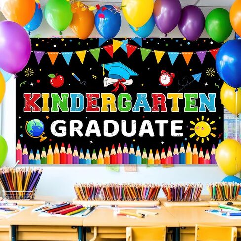 Kindergarten Graduation Banner and Backdrop 2026 - Large Preschool Graduation Decorations for Party, Last Day of School, Class of 2026 in Saudi Arabia