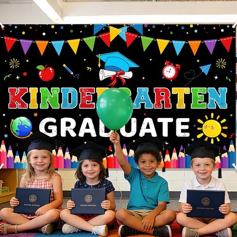 Kindergarten Graduation Banner and Backdrop 2026 - Large Preschool Graduation Decorations for Party, Last Day of School, Class of 2026 in Saudi Arabia