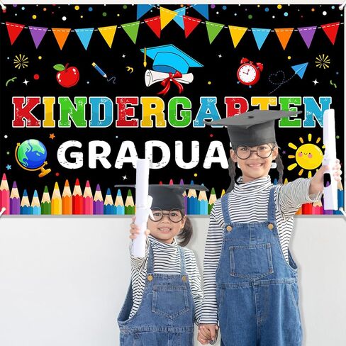 Kindergarten Graduation Banner and Backdrop 2026 - Large Preschool Graduation Decorations for Party, Last Day of School, Class of 2026 in Saudi Arabia