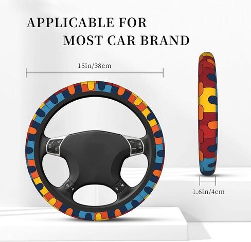 Autism Awareness Puzzle 15 Inch Universal Steering Wheel Covers, Anti Slip Sweat Absorption Elasticity Car Accessories Steering Wheel Protector,Applicable to All Cars in Kuwait