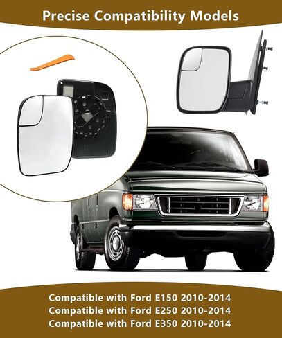 زجاج مرآة جانبية للسائق يناسب Ford E150 E250 E350 2010-2014، غير مسخن، لا يعتم تلقائيًا، استبدال زجاج المرايا الجانبية اليسرى in Kuwait