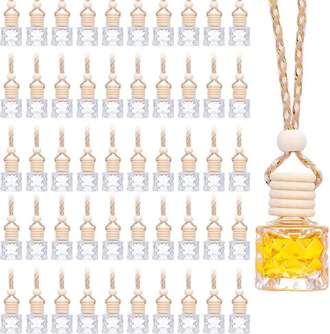 50 Pcs Hanging Car Diffuser Bottle Bulk Empty Clear Glass Perfume Bottles Air Freshener Pendant for Essential Oils Fragrance Aromatherapy Car Interior in Kuwait