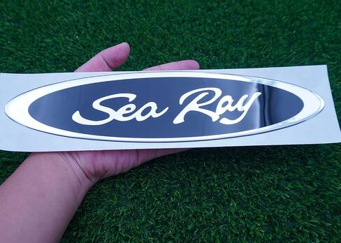 1pc 13" Sea Ray Searay Oval Searay Hull Side Logo Emblem Nameplate Sticker 13x 2-3/4 (Silver Black) in Saudi Arabia