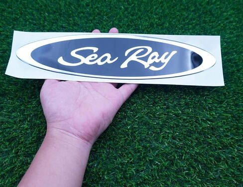 1pc 13" Sea Ray Searay Oval Searay Hull Side Logo Emblem Nameplate Sticker 13x 2-3/4 (Silver Black) in Saudi Arabia