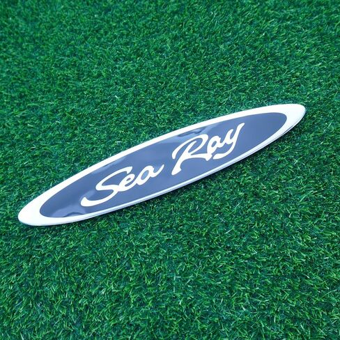 1pc 13" Sea Ray Searay Oval Searay Hull Side Logo Emblem Nameplate Sticker 13x 2-3/4 (Silver Black) in Saudi Arabia